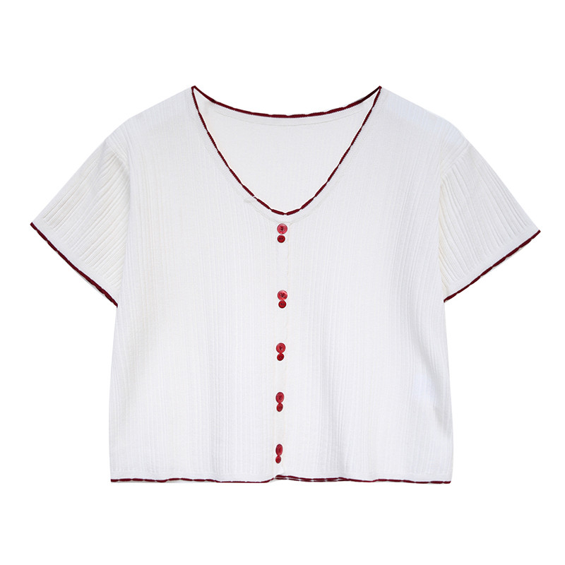 Novi model kratke ženske majice s V izrezom od tankog pletiva