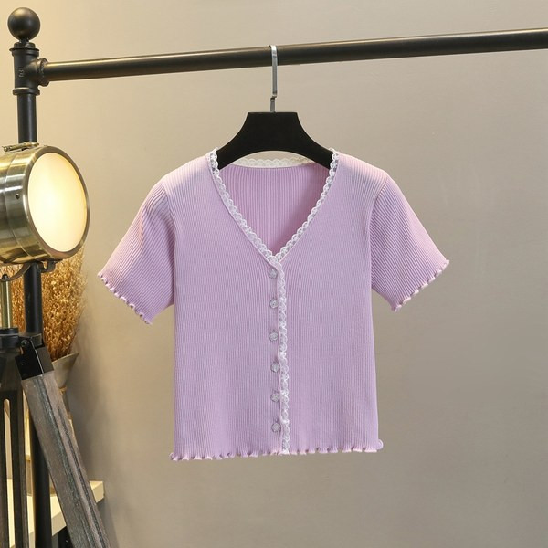 Ženska samtasta bluza s gumbima i kratkim rukavima