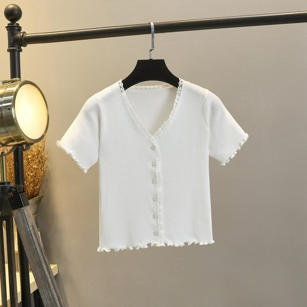 Ženska samtasta bluza s gumbima i kratkim rukavima