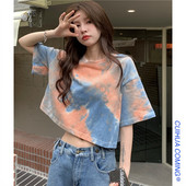 Πολύχρωμο κοντό μπλουζάκι γυναικείο - δύο μοντέλα
