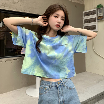 Πολύχρωμο κοντό μπλουζάκι γυναικείο - δύο μοντέλα