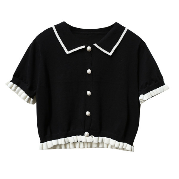 Novi model kratke ženske bluze sa klasičnom kragnom i gumbima