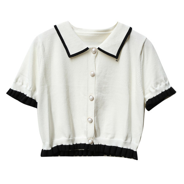 Novi model kratke ženske bluze sa klasičnom kragnom i gumbima