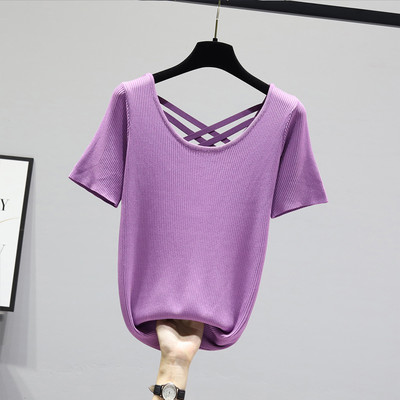 Ženska jednobojna majica s ovalnim izrezom i kratkim rukavima