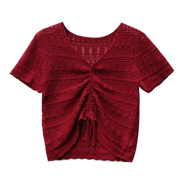 Ženski crop top od tankog pletiva s vezicama