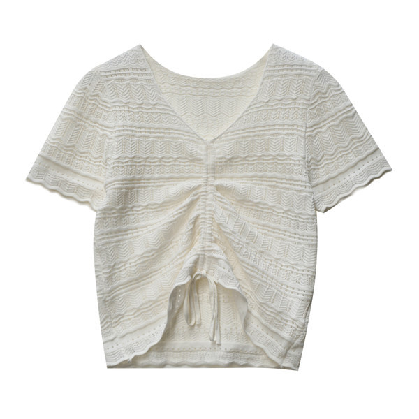 Ženski crop top od tankog pletiva s vezicama