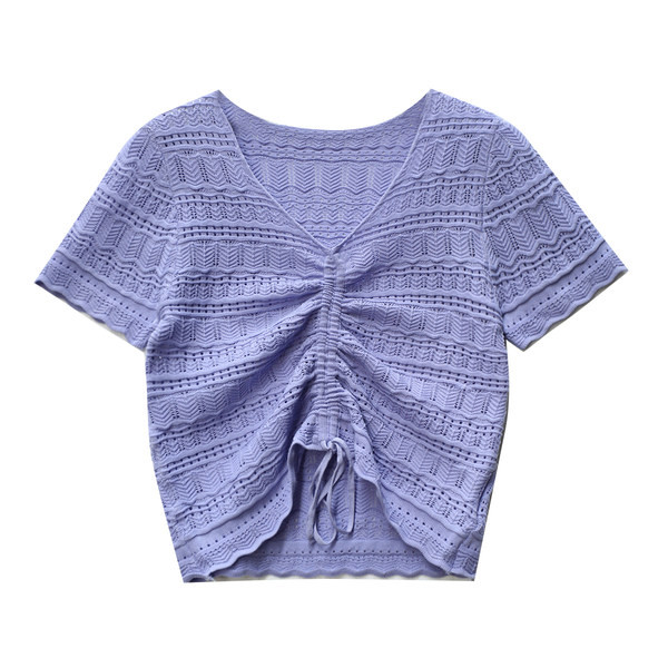 Ženski crop top od tankog pletiva s vezicama