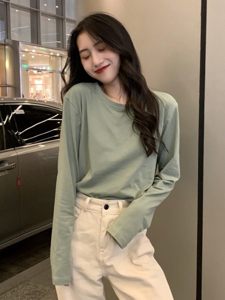 Jednobojna ženska bluza dugih rukava i okruglog dekoltea