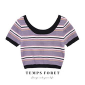 Ženski crop top od samtastog pletiva s ovalnim izrezom