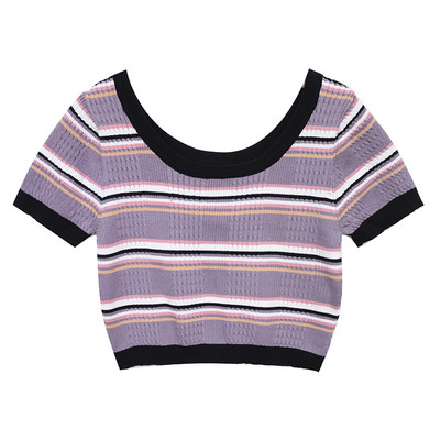 Ženski crop top od samtastog pletiva s ovalnim izrezom