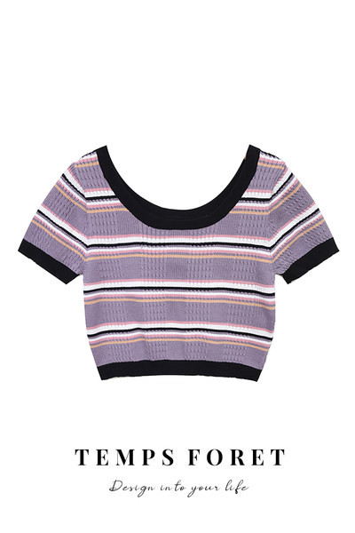 Ženski crop top od samtastog pletiva s ovalnim izrezom