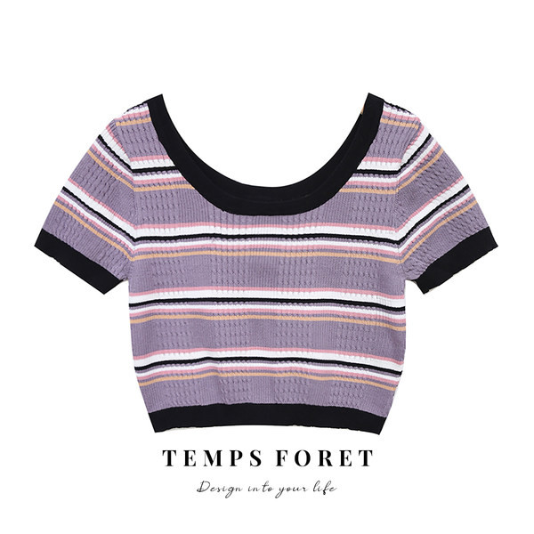 Ženski crop top od samtastog pletiva s ovalnim izrezom