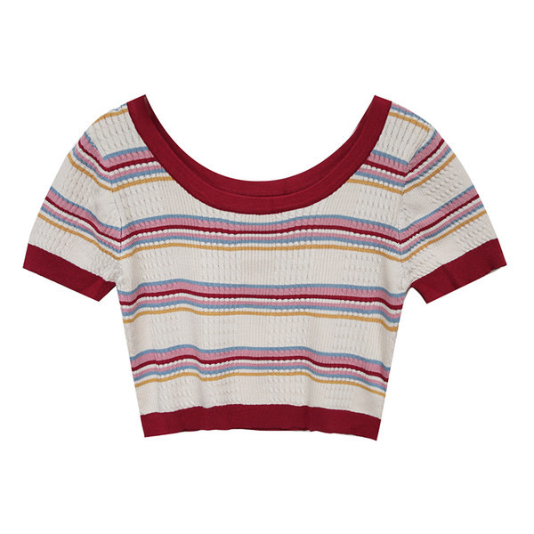 Ženski crop top od samtastog pletiva s ovalnim izrezom