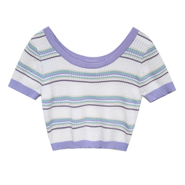 Ženski crop top od samtastog pletiva s ovalnim izrezom