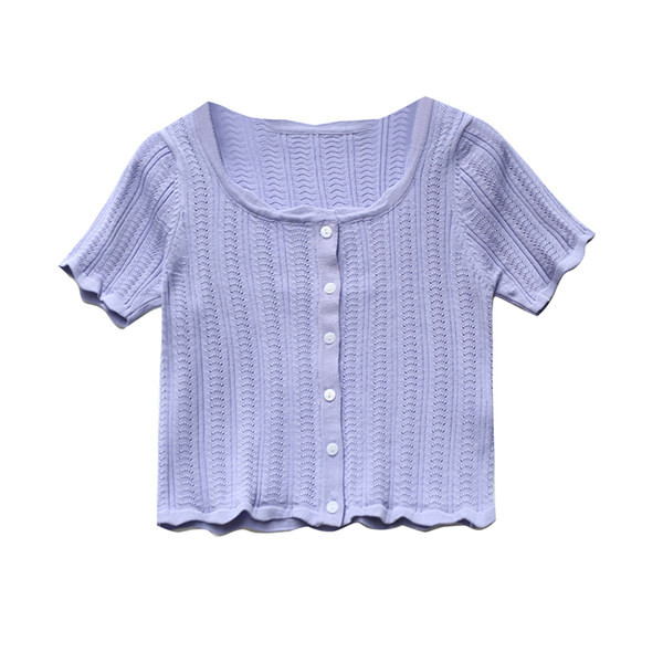 Novi model ženskog crop topa s gumbima i ovalnim izrezom