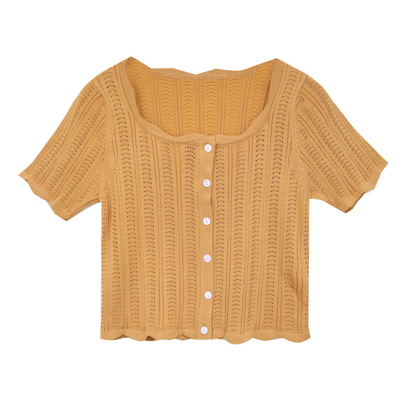 Novi model ženskog crop topa s gumbima i ovalnim izrezom