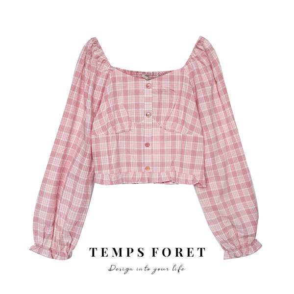 Novi model karirane ženske bluze dugih rukava i golih ramena