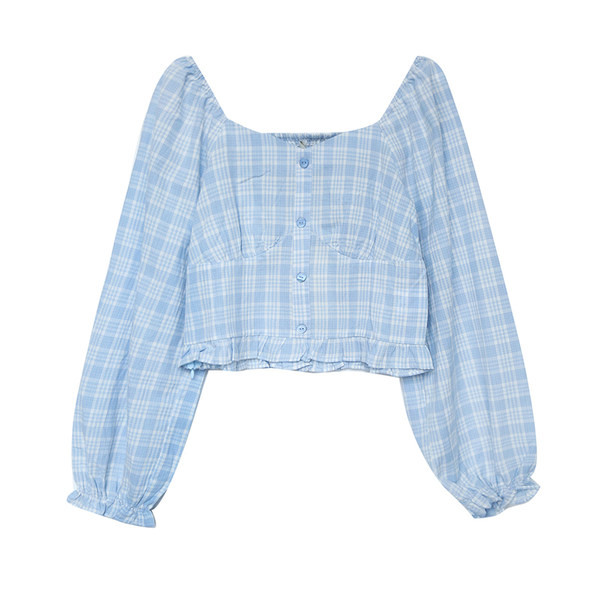 Novi model karirane ženske bluze dugih rukava i golih ramena