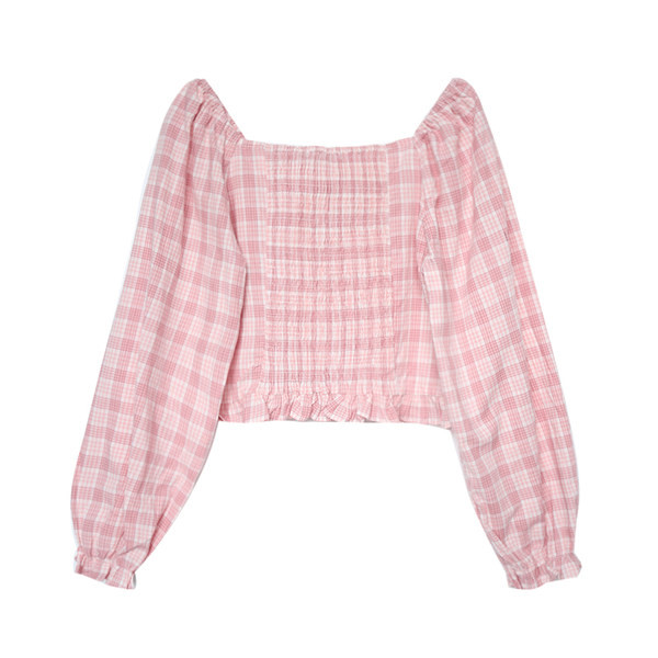 Novi model karirane ženske bluze dugih rukava i golih ramena