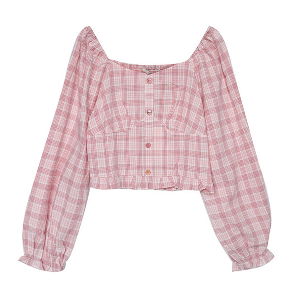 Novi model karirane ženske bluze dugih rukava i golih ramena