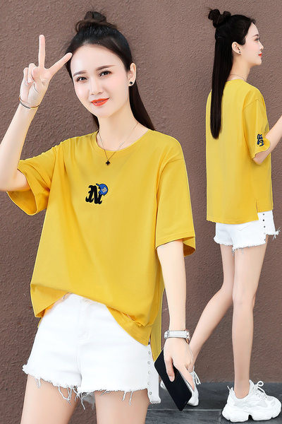 Ležerna ženska majica s okruglim izrezom i vezom u više boja