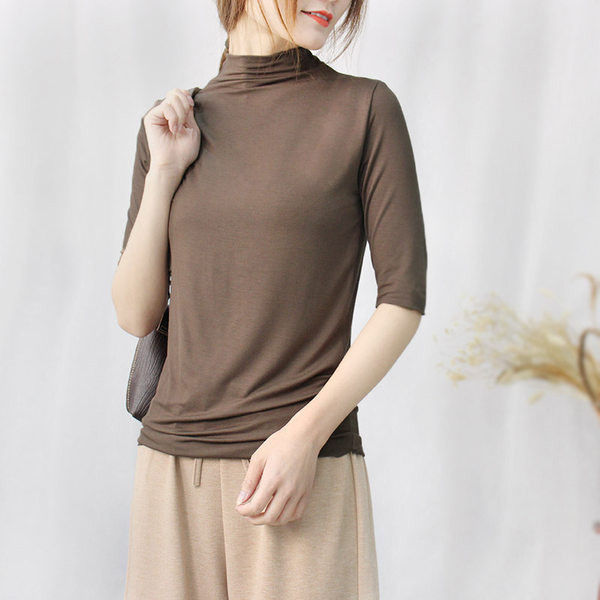 Ženska ležerna bluza s visokim ovratnikom i 3/4 rukavima