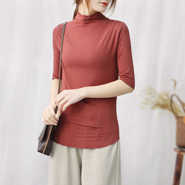 Ženska ležerna bluza s visokim ovratnikom i 3/4 rukavima