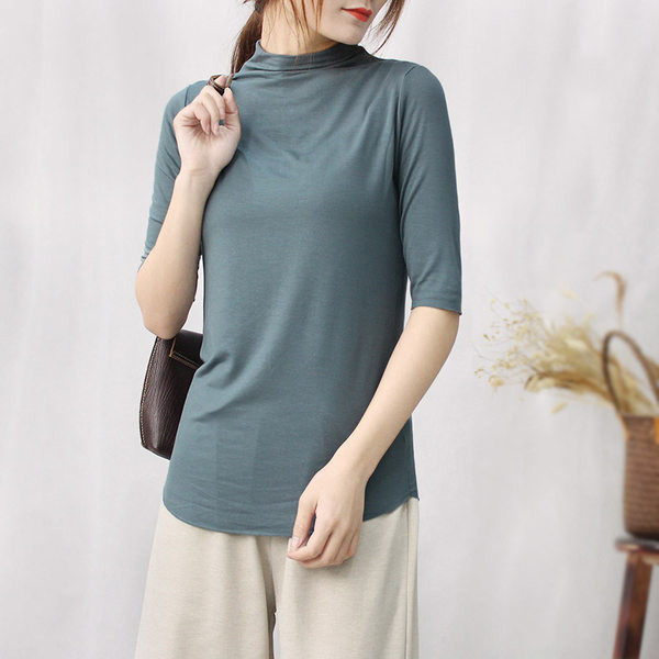 Ženska ležerna bluza s visokim ovratnikom i 3/4 rukavima