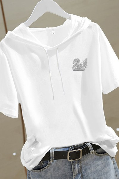 Sieviešu t-krekls ar kapuci un saitēm -3/4 piedurknēm