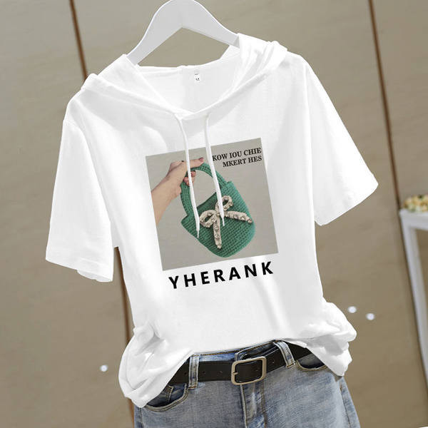 Sieviešu t-krekls ar kapuci un saitēm -3/4 piedurknēm