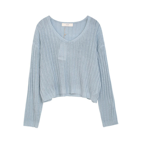 Ženska bluza dugih rukava od tankog pletiva sa špic izrezom