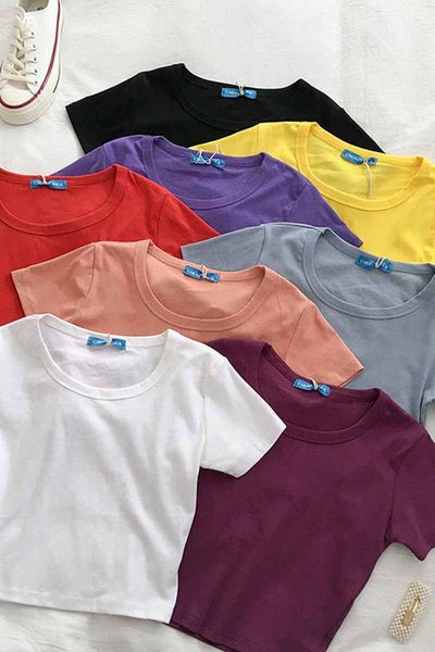 Īsa sieviešu vienkrāsaina blūze ar apaļu kakla izgriezumu