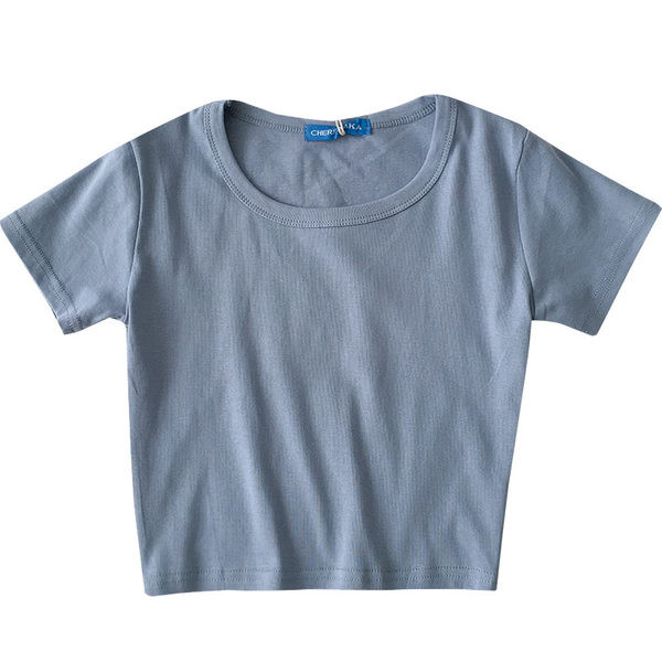 Īsa sieviešu vienkrāsaina blūze ar apaļu kakla izgriezumu