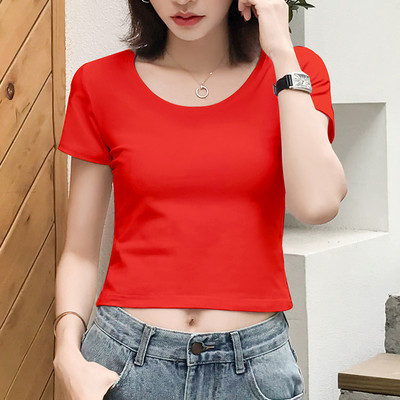 Γυναικείο casual μπλουζάκι με κοντά μανίκια και οβάλ λαιμόκοψη - διαφορετικά χρώματα