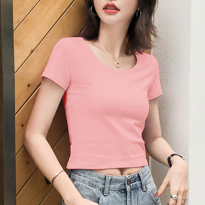 Γυναικείο casual μπλουζάκι με κοντά μανίκια και οβάλ λαιμόκοψη - διαφορετικά χρώματα