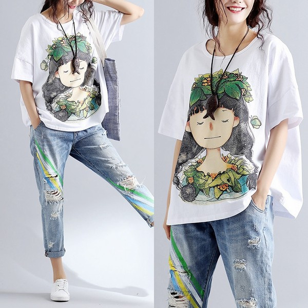 Ležerna ženska bluza s aplikacijom u boji - široki model