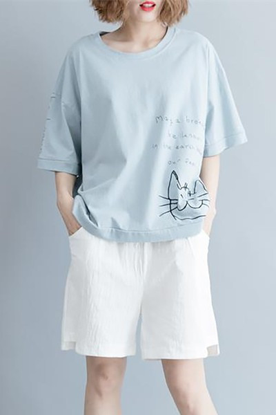 Ženska majica s natpisom i aplikacijom mačić