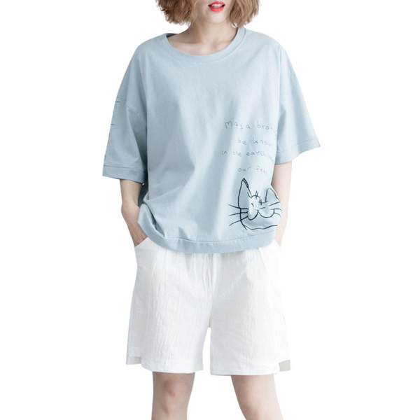 Ženska majica s natpisom i aplikacijom mačić