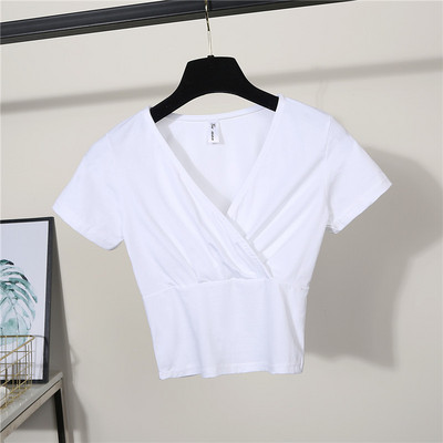 Ženska jednobojna bluza sa špic izrezom na preklop