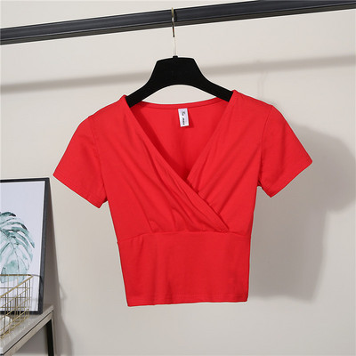 Ženska jednobojna bluza sa špic izrezom na preklop