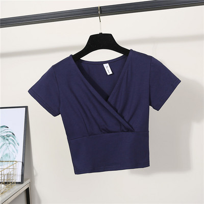 Ženska jednobojna bluza sa špic izrezom na preklop