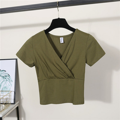 Ženska jednobojna bluza sa špic izrezom na preklop