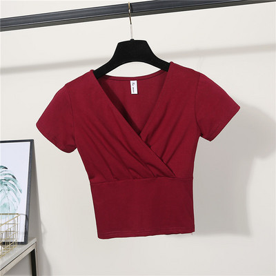 Ženska jednobojna bluza sa špic izrezom na preklop