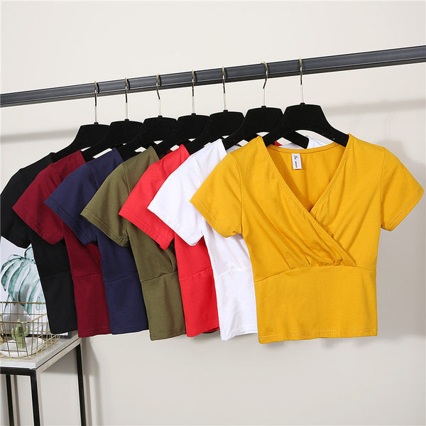 Ženska jednobojna bluza sa špic izrezom na preklop