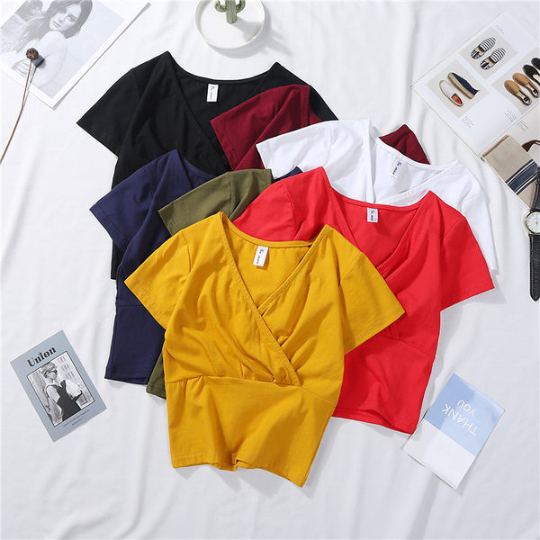 Ženska jednobojna bluza sa špic izrezom na preklop