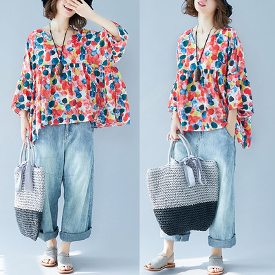 Casual γυναικεία μπλούζα με λαιμόκοψη - φαρδύ μοντέλο