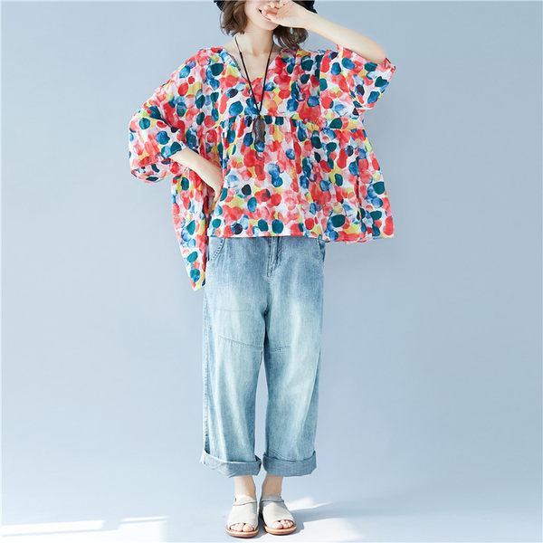 Casual γυναικεία μπλούζα με λαιμόκοψη - φαρδύ  μοντέλο