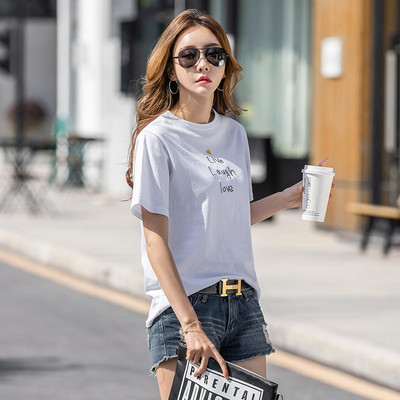 Ležerna ženska majica s vezom i okruglim izrezom - više boja