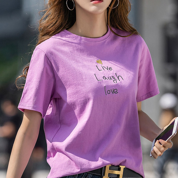 Ležerna ženska majica s vezom i okruglim izrezom - više boja