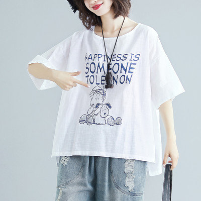 Γυναικεία λινό μπλούζα με επιγραφή και απλικέ